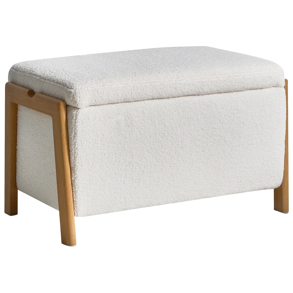 Set divano e panca Bouclé bianco imbottito Gambe in ferro Funzione letto Contenitore aggiuntivo Stile moderno