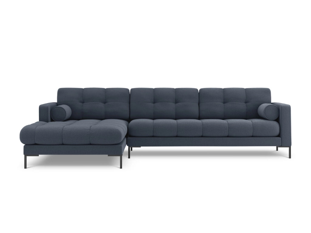 Cosmopolitan Design - Divano angolare sinistro "Bali" 5 posti in tessuto strutturato blu scuro 