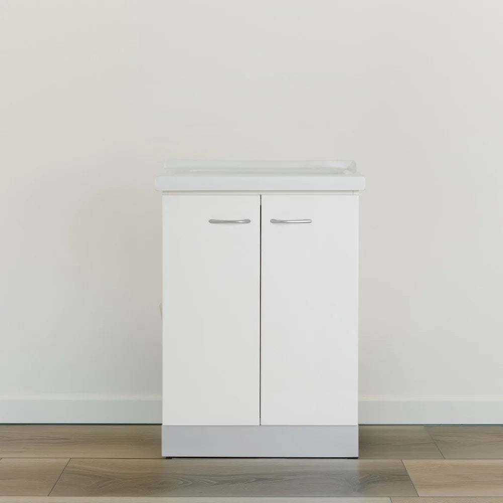 Mobile lavatoio 50x64 cm bianco con vasca in ceramica, fondo salvagoccia e asse in legno | Lavella