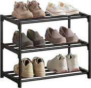 Scaffale per scarpe, 3 livelli, basso, apertura per scarpe sottile, smalto anticorrosione, adatto per dormitorio, appartamento in affitto, balcone, ripiegabile, sottile, (nero, 3)