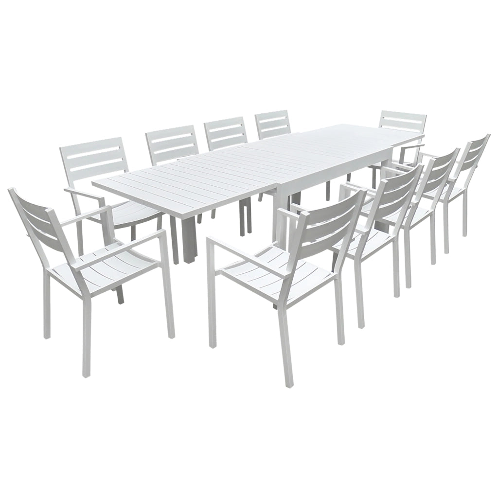 Set di mobili da giardino allungabili VENEZIA 132/264 in alluminio bianco - 10 posti a sedere