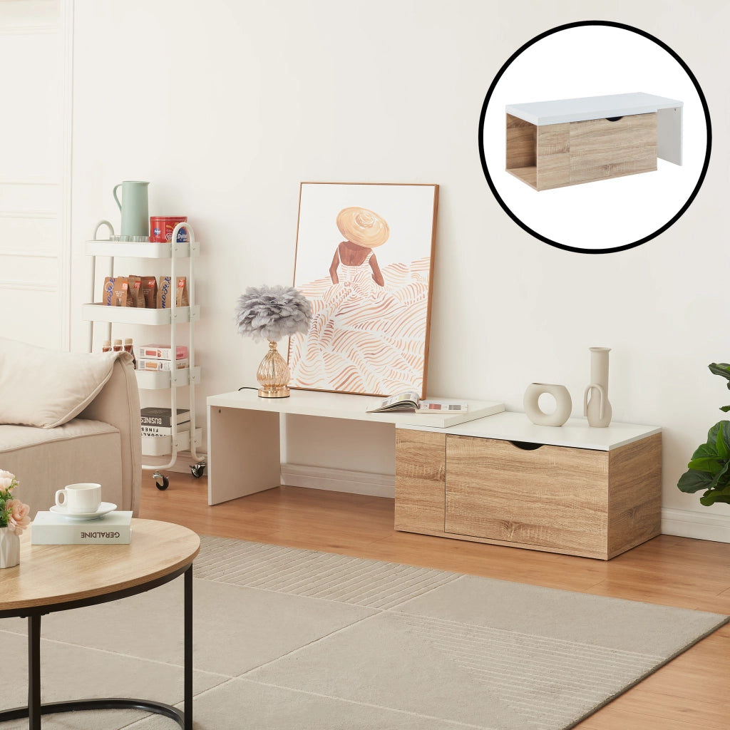 Tavolino Estensibile Österåker Mobile Basso con Anta a Ribalta - Effetto Legno / Bianco [en.casa]
