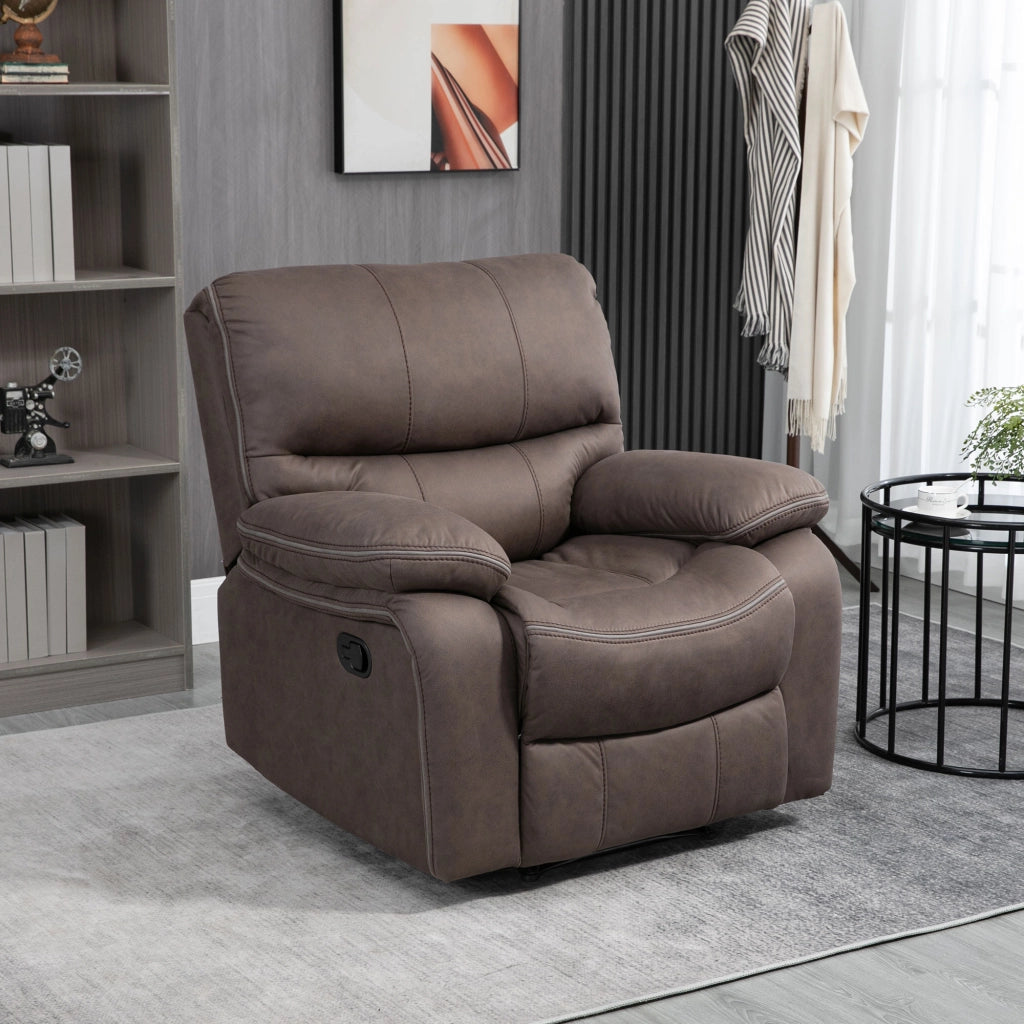 EasyComfort Poltrona Relax con Reclinazione Manuale e Poggiapiedi, in Microfibra e Acciaio, 97x90x96 cm, Marrone