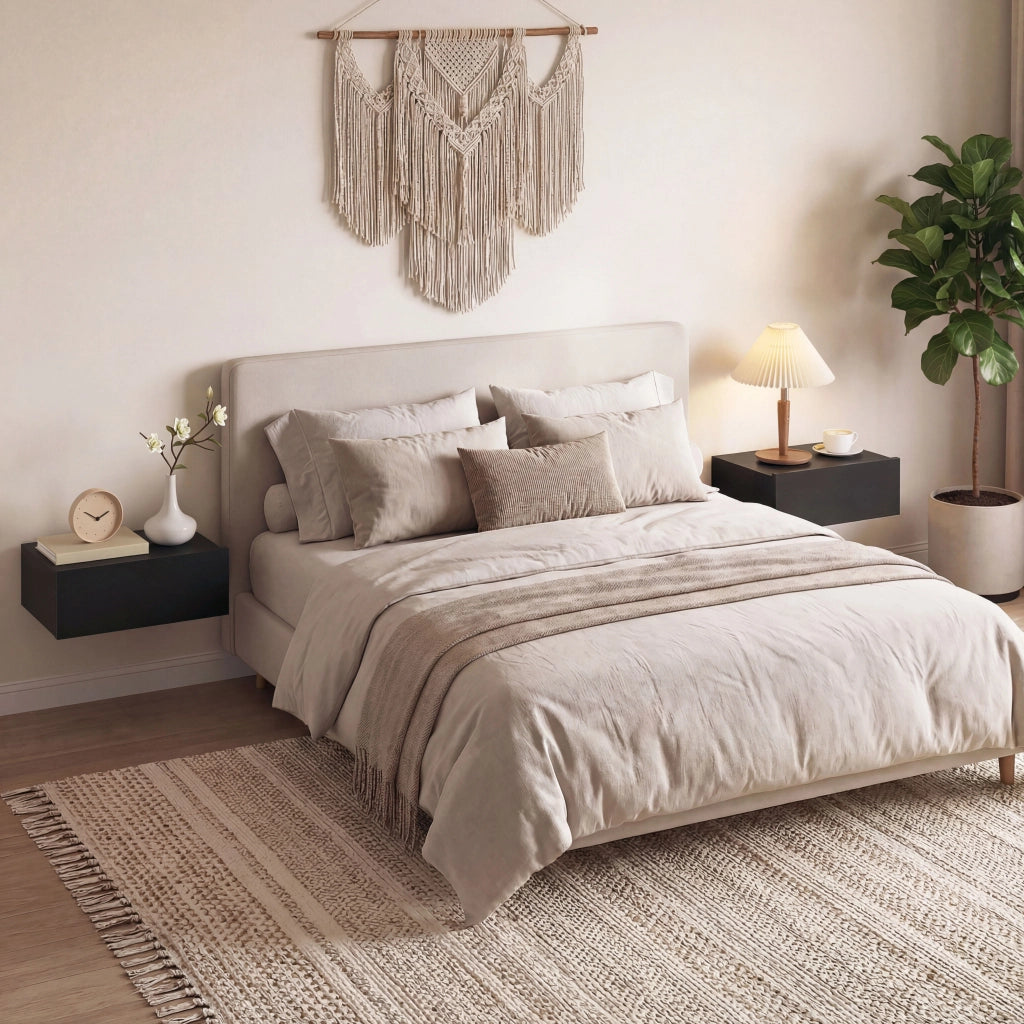 Set di 2 Comodini Sospesi Moderni 40x30x15 cm con Cassetto in Legno Nero