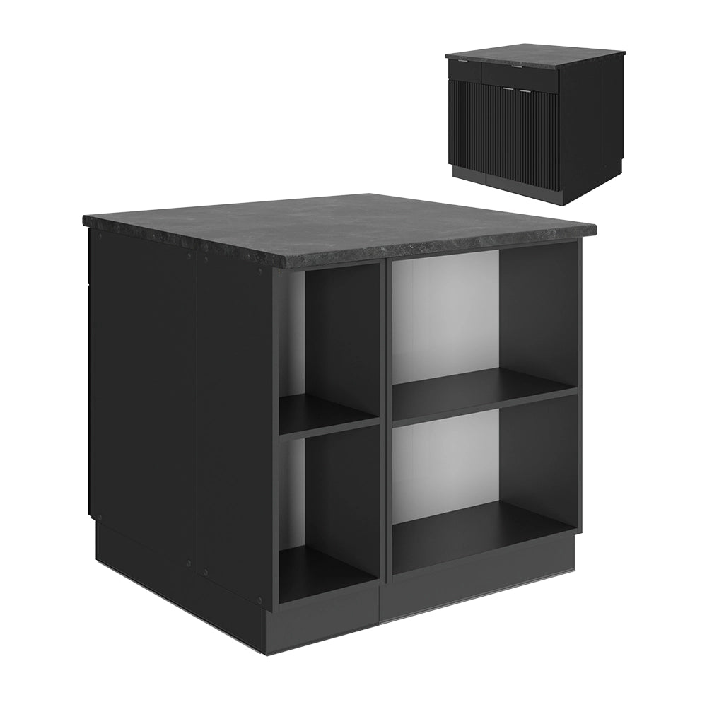 Isola cucina Fame-Line Nero rigato/Antracite 90 cm con cassetto, senza piano di lavoro Vicco