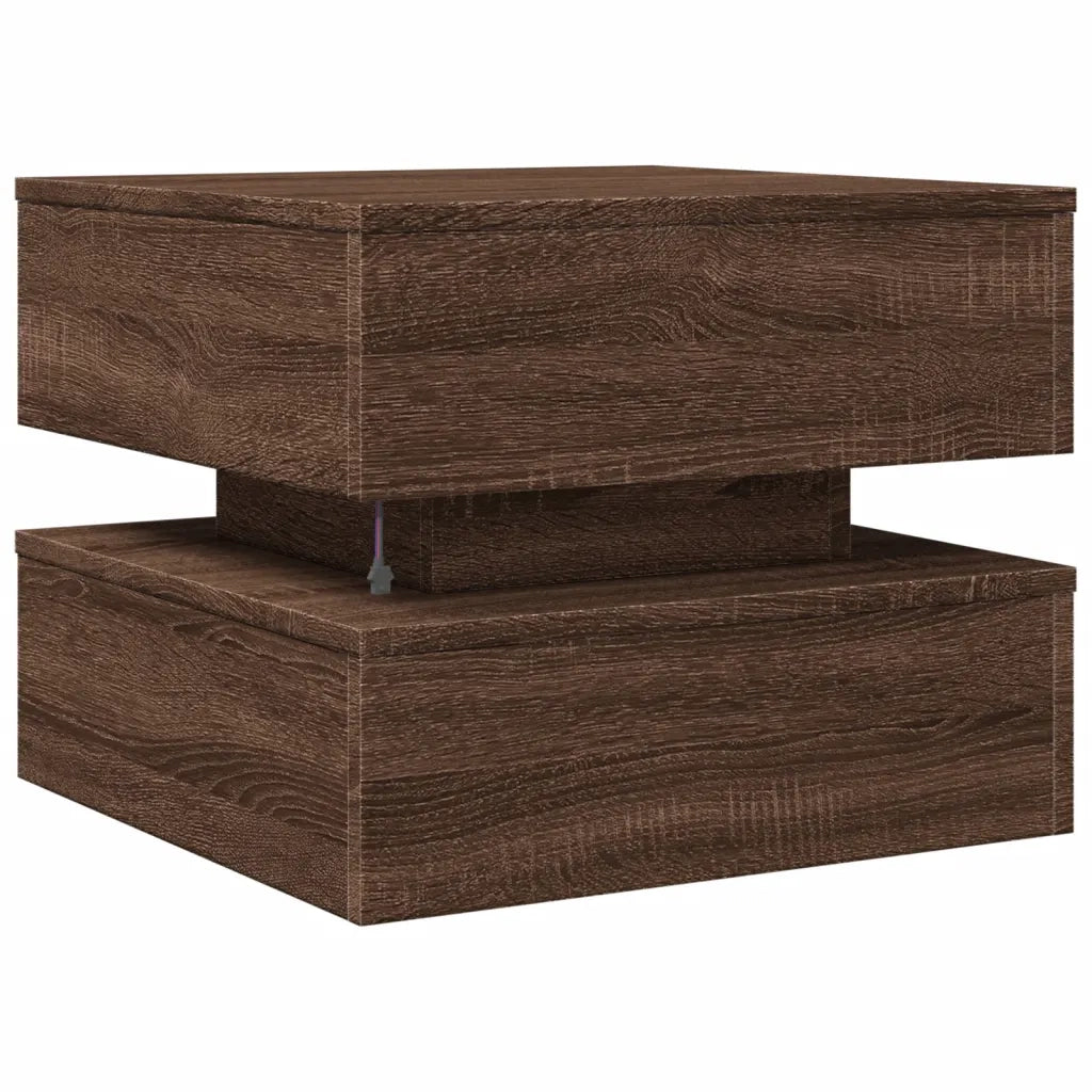 Tavolino da Salotto con Luci LED Rovere Marrone 50x50x40 cm 839860