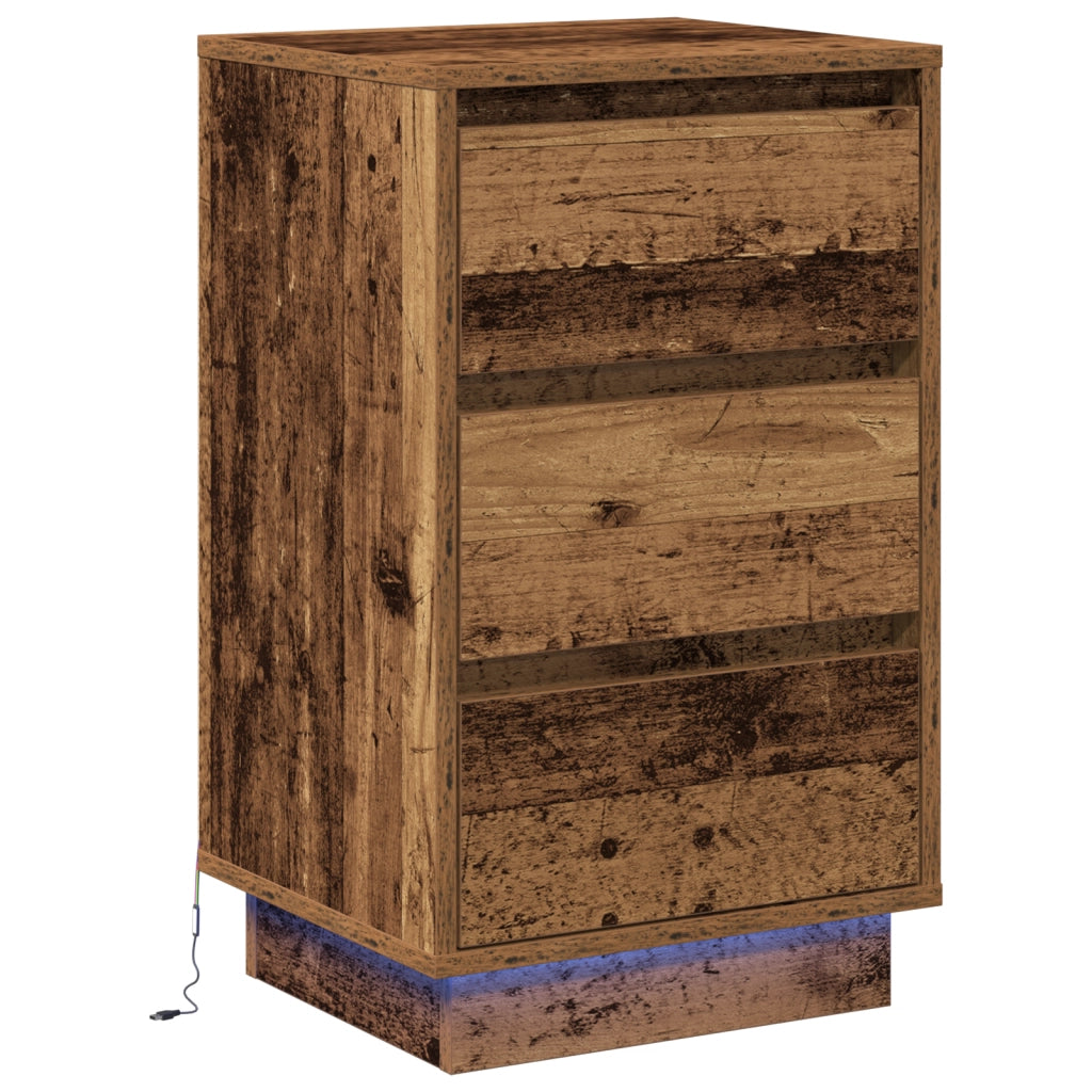 Comodino con LED Legno antico 39x34,5x65 cm Legno ingegnerizzato