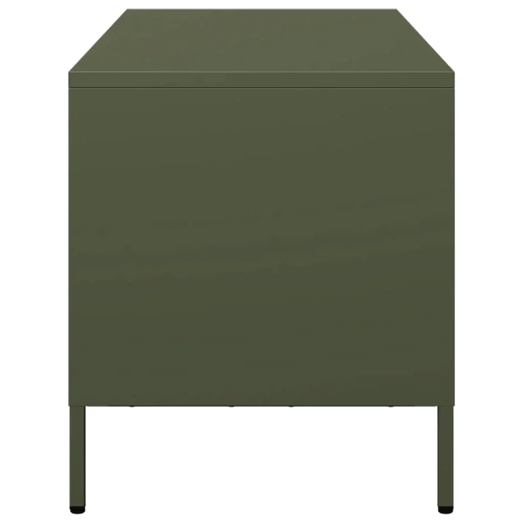 Mobile TV multimediale scaffale TV credenza TV sala da pranzo soggiorno camera da letto verde oliva 101,5 x 39 x 43,5 cm acciaio laminato a freddo verde 02_0028254