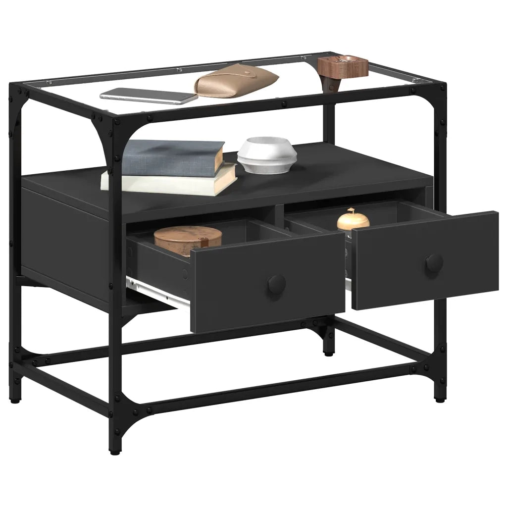 vidaXL Mobile TV con Piano in Vetro Nero 60x35x51 cm Legno Multistrato