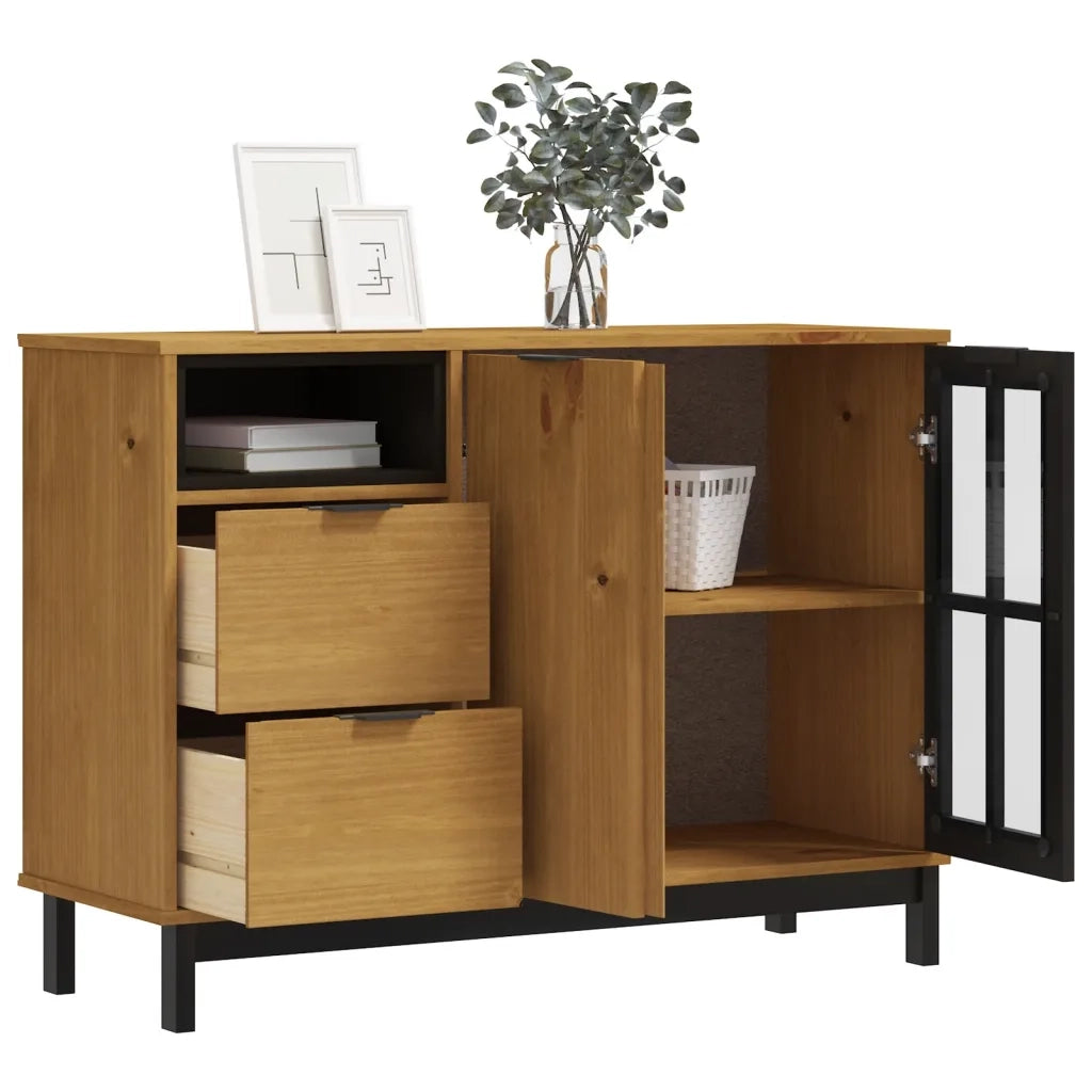 Credenza FLAM 110x40x80 cm Anta in Vetro Massello di Pino 357828