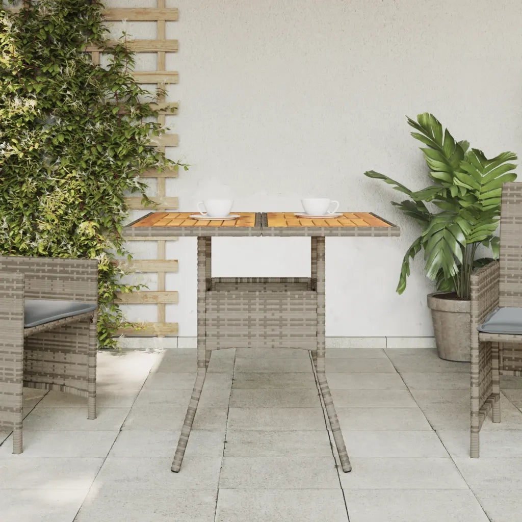 Tavolo Giardino | Tavolino da esterno Piano Legno Acacia Grigio 80x80x75cm Polyrattan