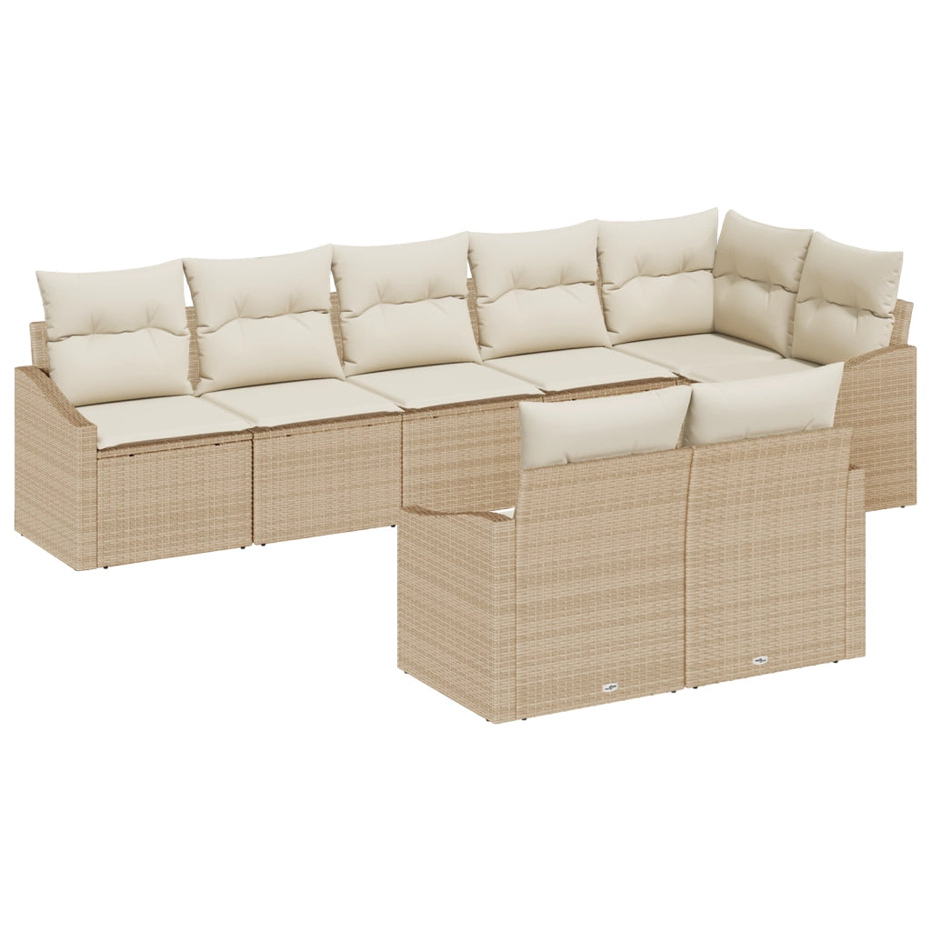 Set da Pranzo da Giardino da 8 Pezzi con Cuscini Beige in Polyrattan