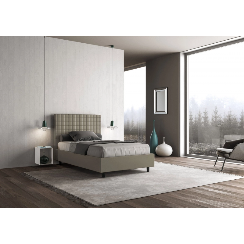 Letto imbottito Matrimoniale francese 140x190 cm Sunny - Similpelle,Cappuccino,Con rete