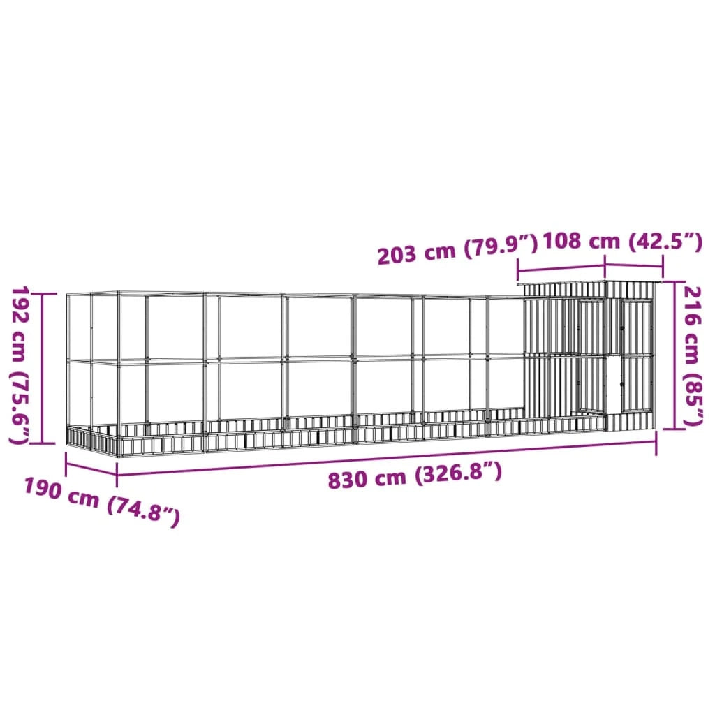 Voliera a gabbia con estensione in argento 830 x 203 x 216 cm acciaio argento 02_0045663