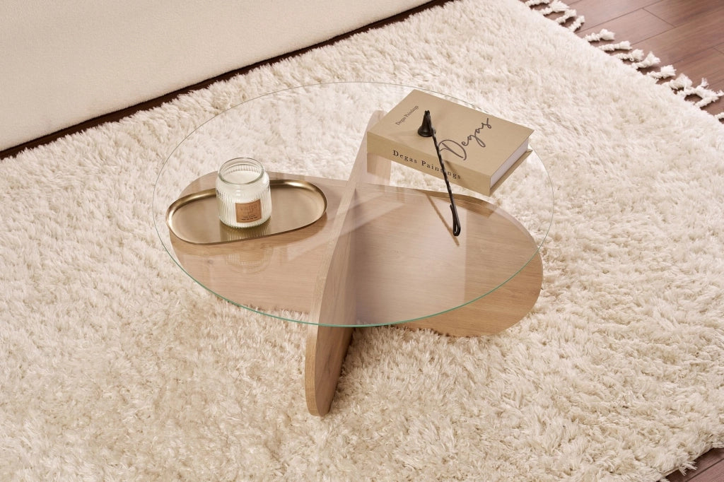 Cugnoli, Tavolino da Salotto Forma Rotondo, 75x75x35h cm Marrone Rovere