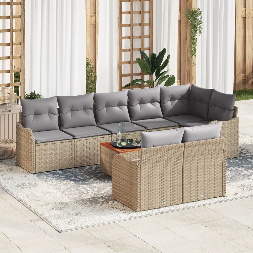 Set Divano da Giardino 9 Pezzi con Cuscini Beige Polyrattan Acacia