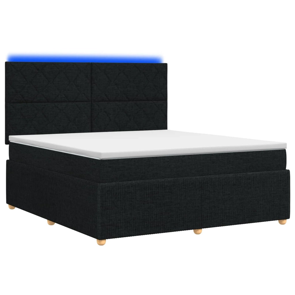 Letto Box Spring LED con Materasso Nero 140 x 190 cm Tessuto 3455862