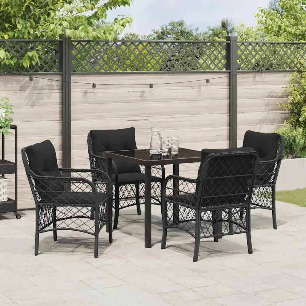 Set da Pranzo per Giardino con cuscino 5 pcs Nero polyrattan 3380205