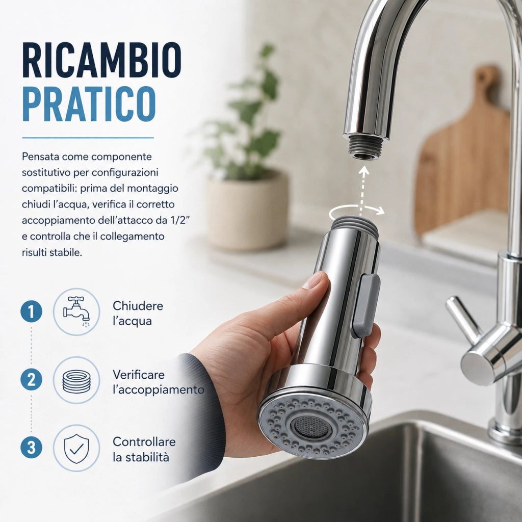 Doccetta Ricambio Miscelatore Cucina 2 Getti 1/2" 100x50 mm Cromata 59220