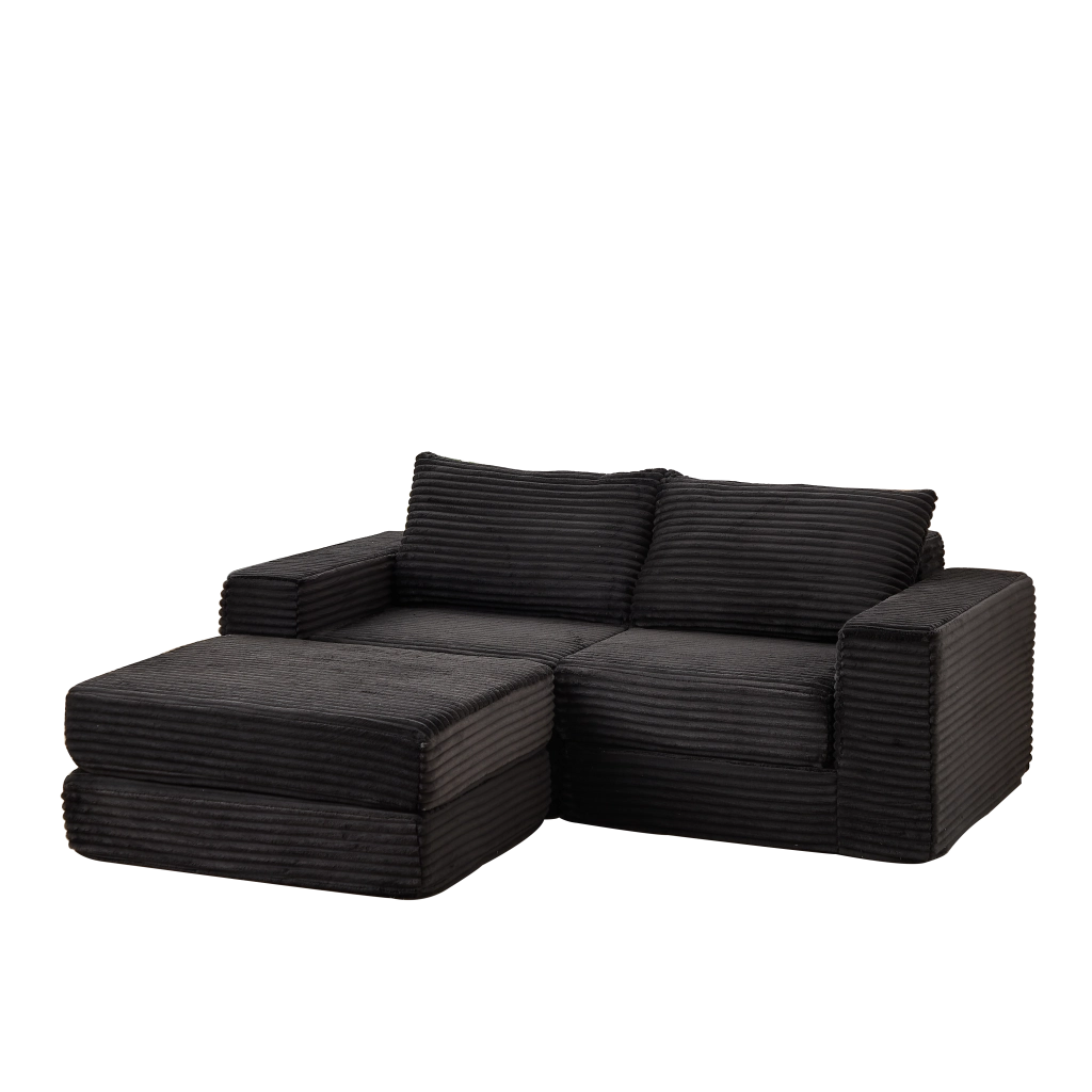 Divano Letto 2 in 1 con Pouf Estraibile e Cuscini ¨C Xylo ¨C Velluto a Coste Modulare