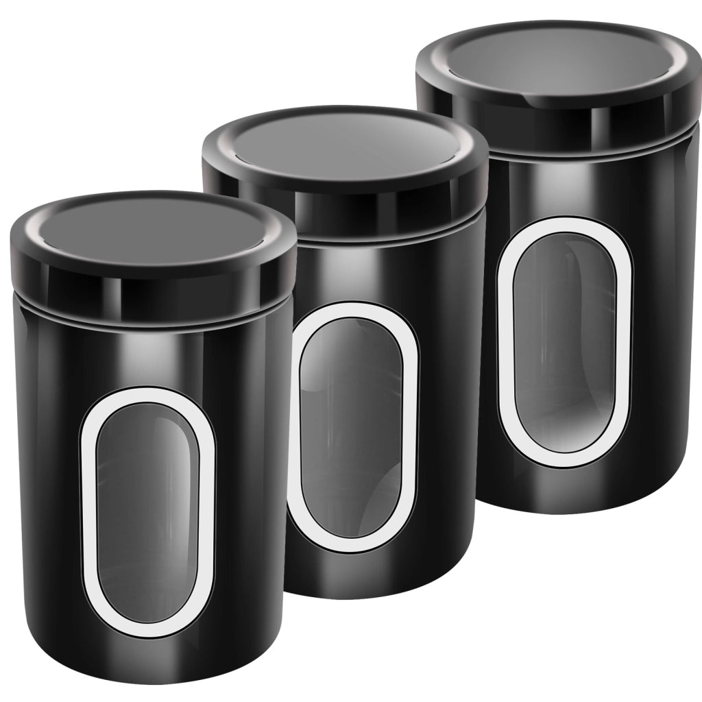Set 3 Scatole Impilabili per Caffè Zucchero Finestra Trasparente Ermetiche Nero Cheffinger
