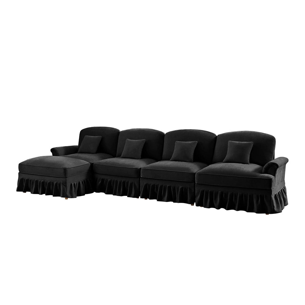 Divano modulare a L - Xylo - 4 posti, chenille, stile classico, nero
