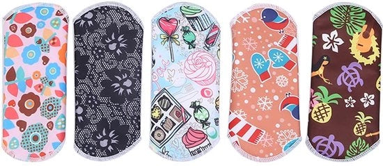 Prodotti per l'igiene femminile - Sanitario per le donne - Sanitario per le donne Ultra-assorbente - Rinnovabile - Impermeabile - Cotone/bambù-carbone di legno - Lavabile - 16,5 x 16,5 cm - Sanitario per le donne