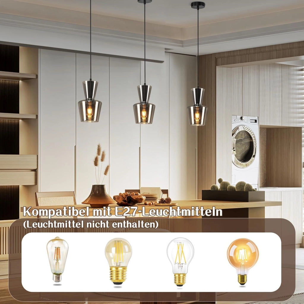 Lampada a Sospensione ZMH 1 luce grigio fum¨¦ E27 per sala da pranzo e camera da letto d¡®albergo