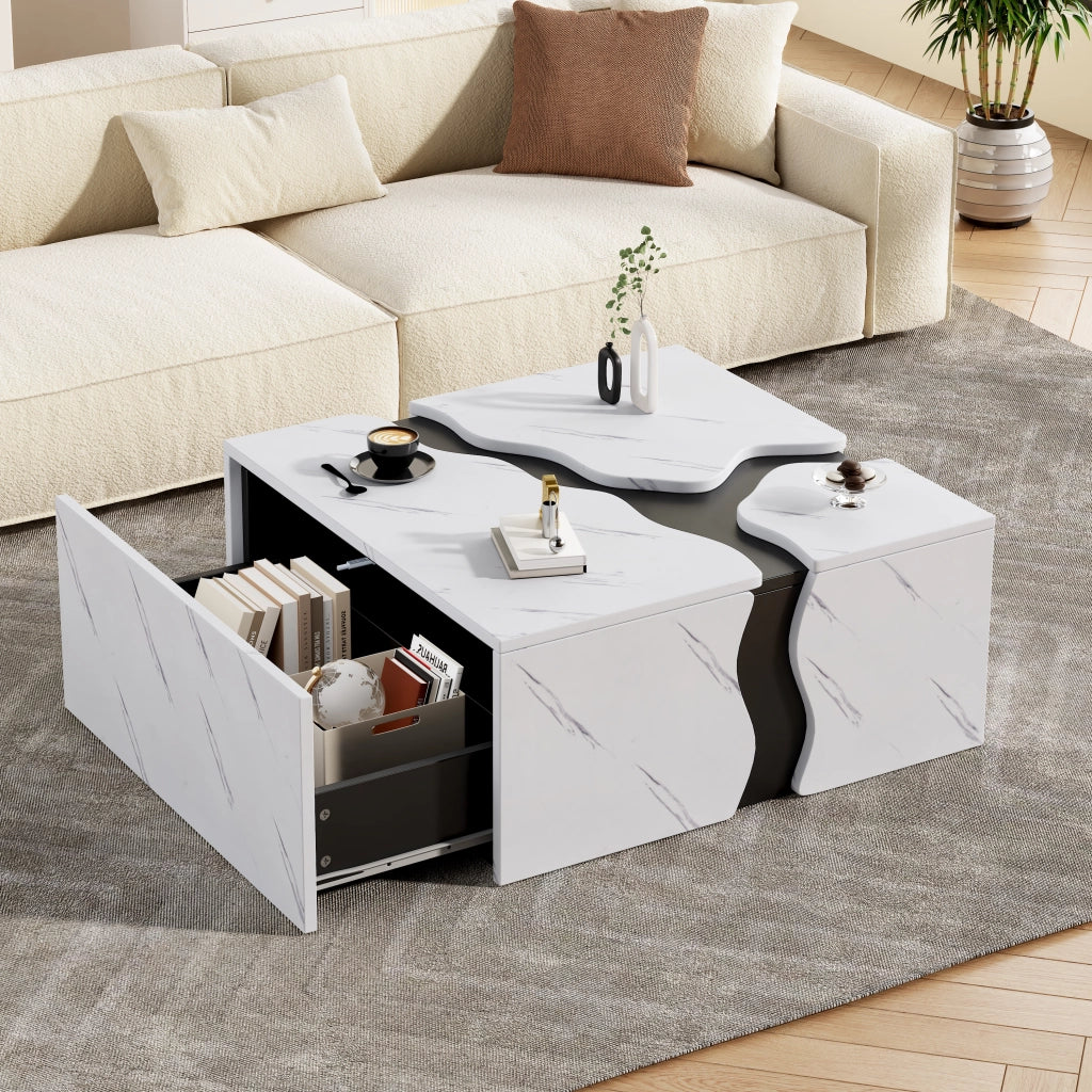 Tavolino da Caff¨¨ con Cassetto Effetto Marmo ¨C Xylo ¨C 70x70x31 cm