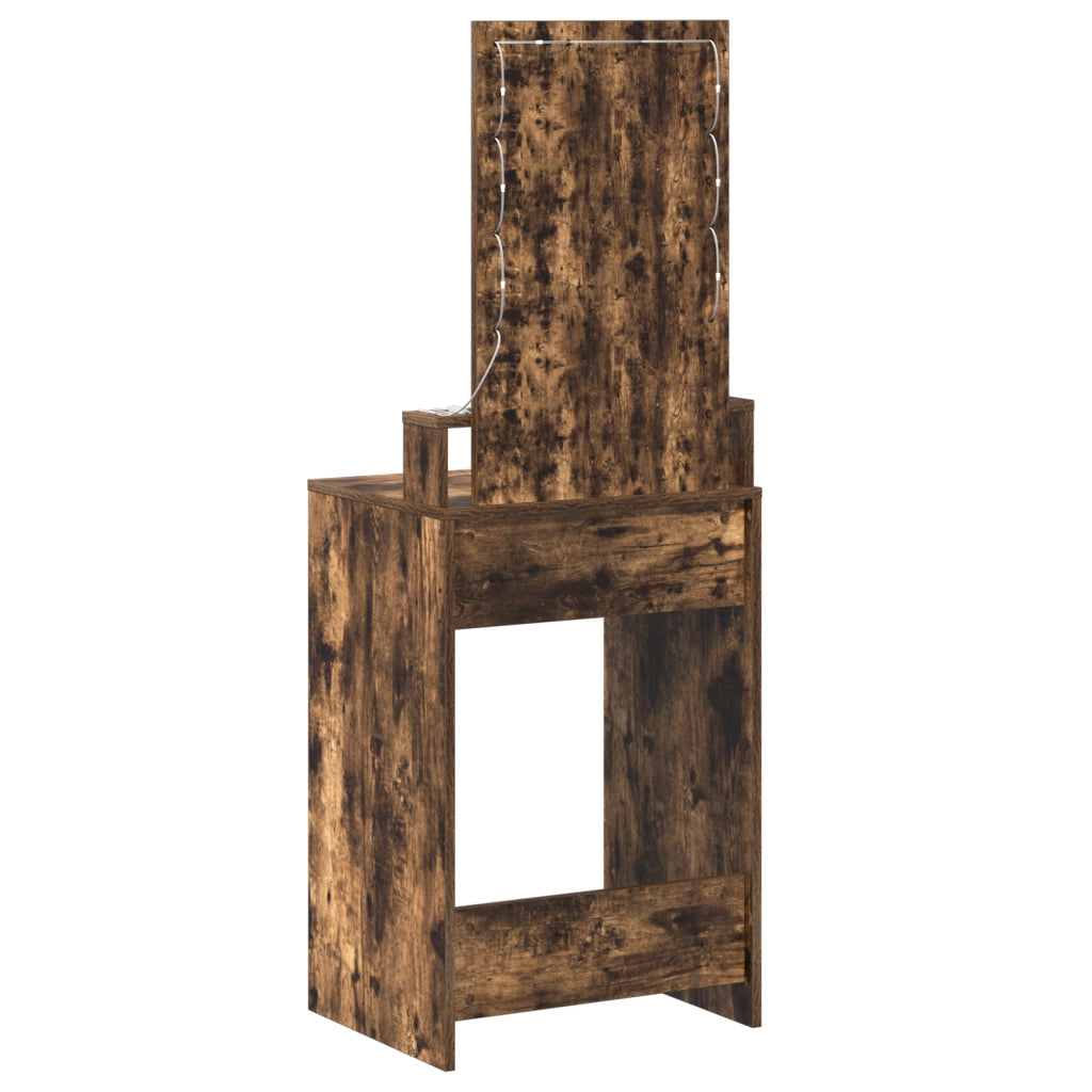 Tavolo da trucco con luci LED Rovere affumicato 50x41x140 cm
