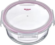 Contenitore di vetro a chiusura ermetica, rotondo, capacità di riempimento: 650 ml, resistente a microonde e forno, vetro/silicone/plastica, trasparente/rosa