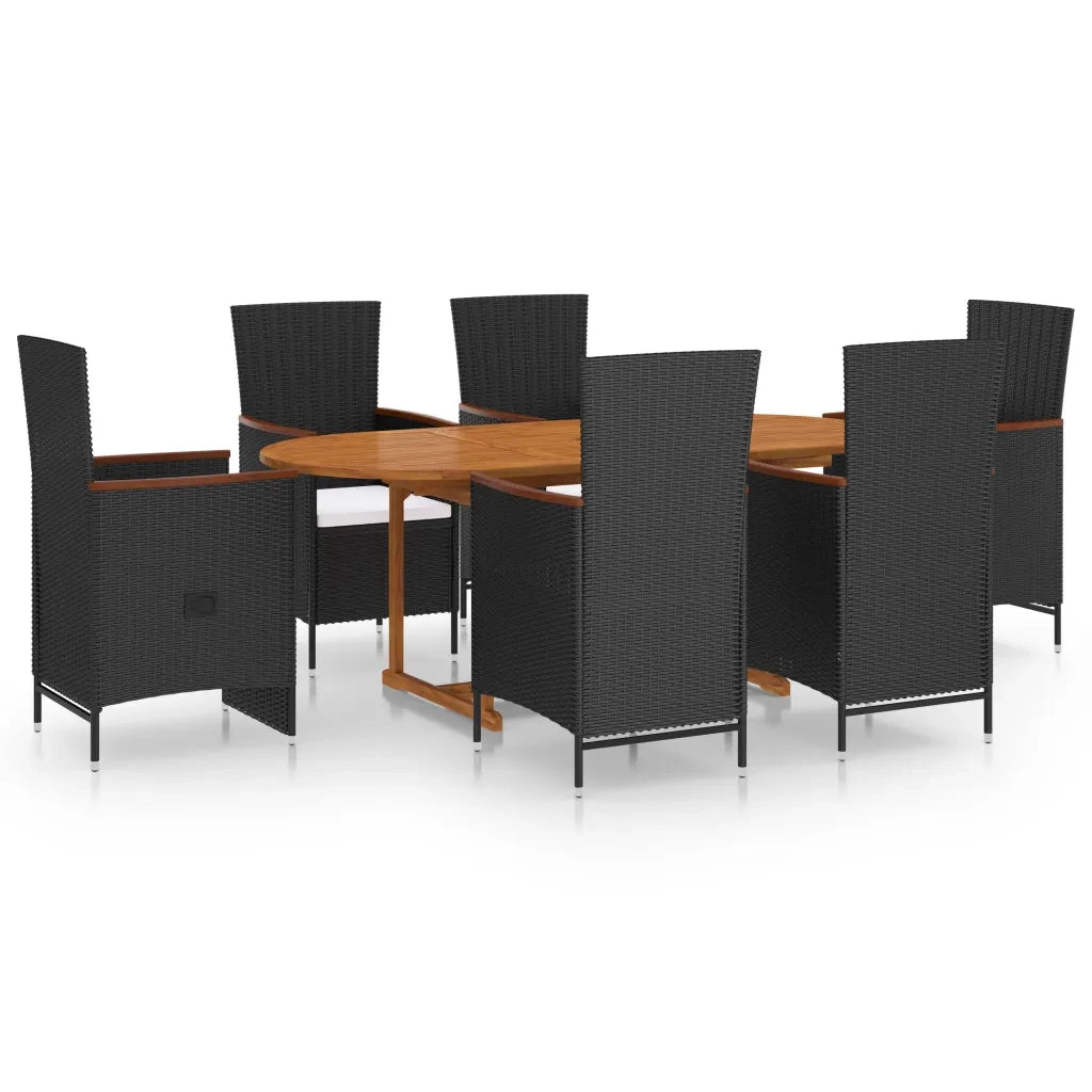 Set Mobili da Pranzo per Giardino 7 pz in Polyrattan Nero cod mxl 40914