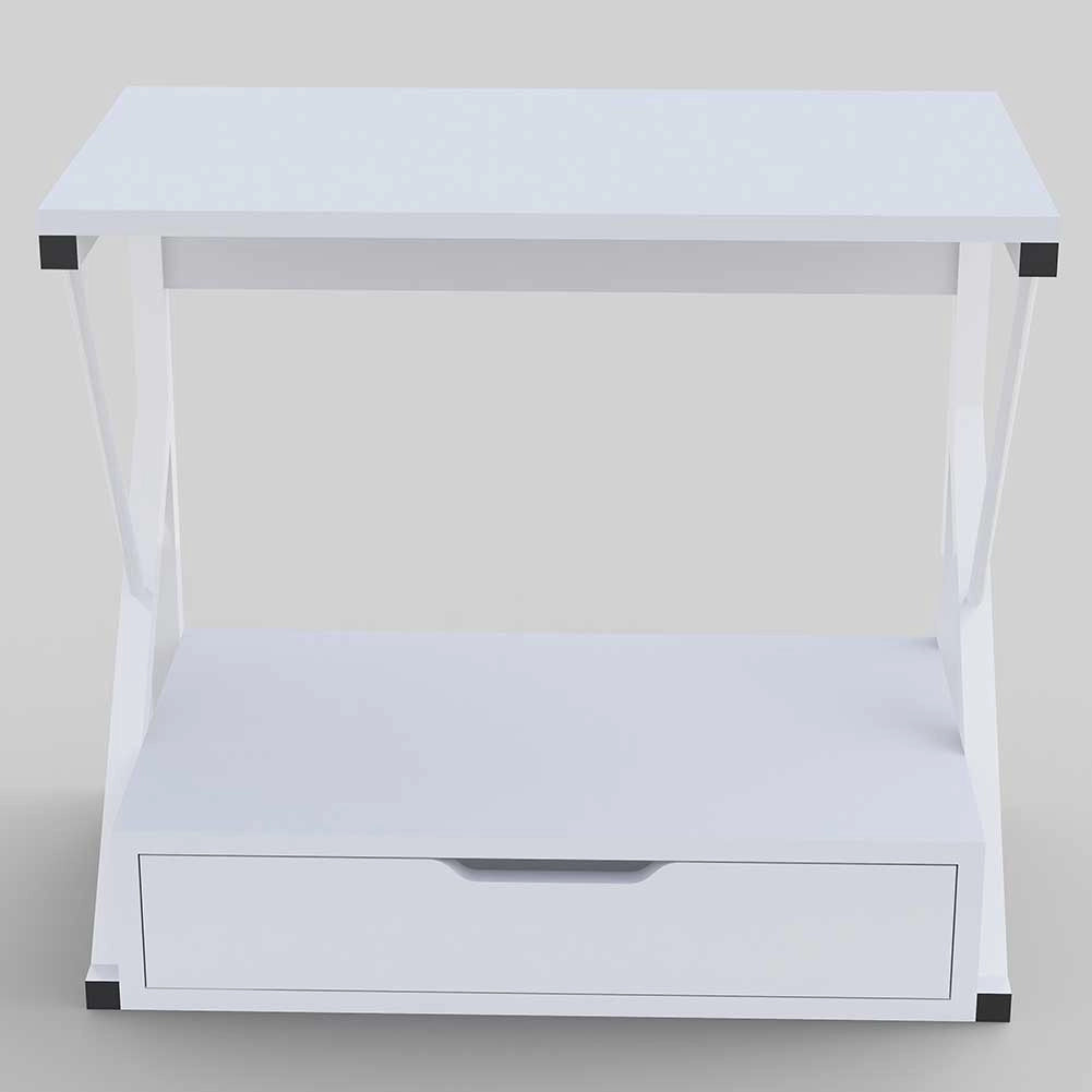 Scaffale Supporto Ufficio Porta Stampante con Cassetto Metallo e Legno Bianco 54cm