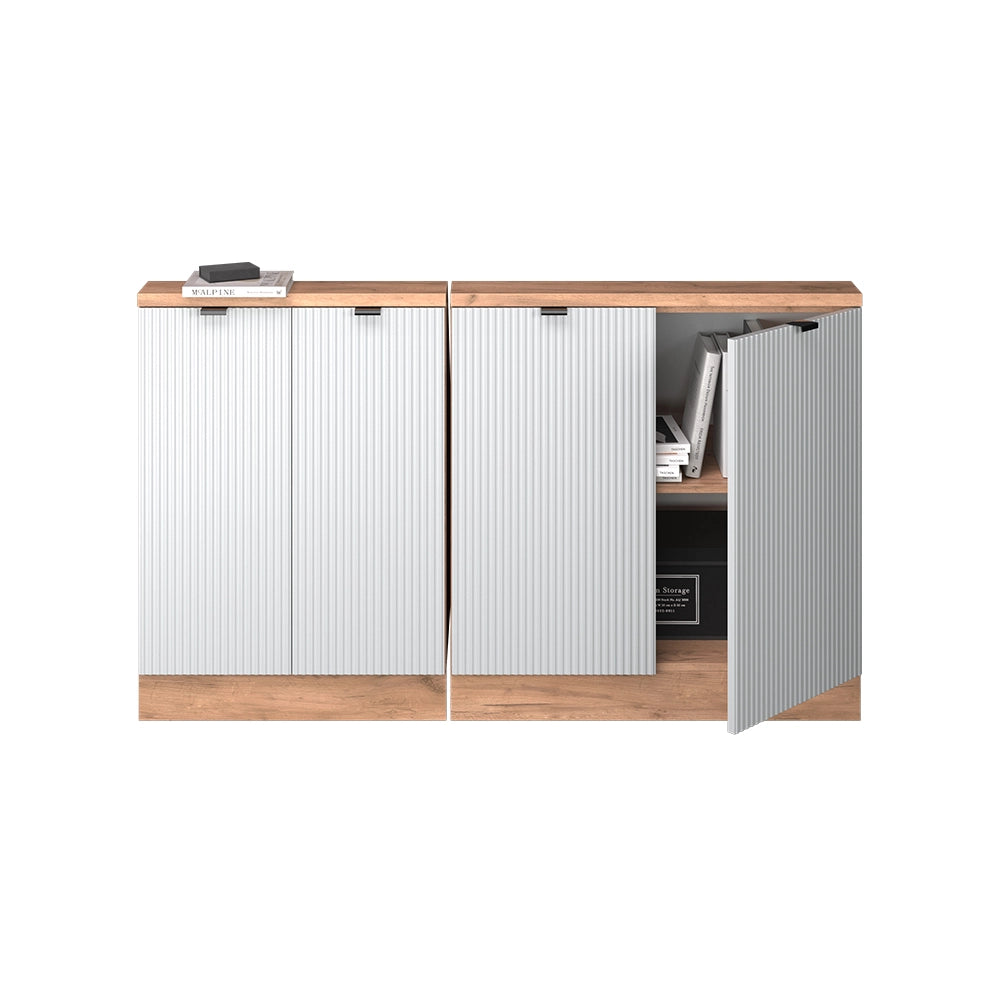 Set di mobili sottotetto Rion Ondulazione bianca/Rovere dorato 140 cm Set di 2 Vicco