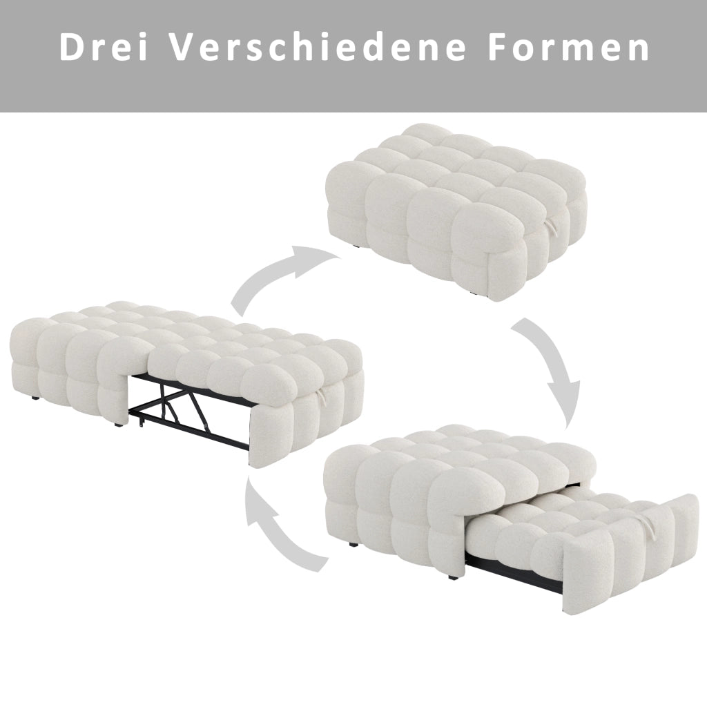 Letto imbottito trasformabile in pouf tessuto teddy 183x76 cm