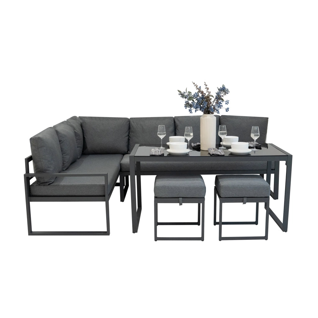 Set Mobili da Esterno in Alluminio Divano Angolare Tavolino Sgabelli Grigio Antracite