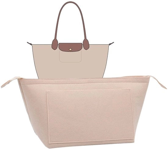 Inserto per borsa UMLIPOT, imbottitura densa, misura perfetta, adatta a borsa Longchamp Tote con manico lungo per Longchamp M, con cerniera e tasche multifunzionali (M/crème)