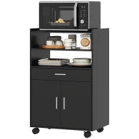 Mobile Microonde in Legno con Cassetto, Armadietto a 2 Ante e 2 Ripiani, 59x40x92 cm, Nero