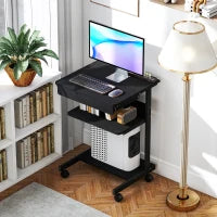 Scrivania PC con Cassetto Scorrevole, 2 Ripiani e 4 Rotelle, in Legno e Metallo, 56x51x79 cm, Nero