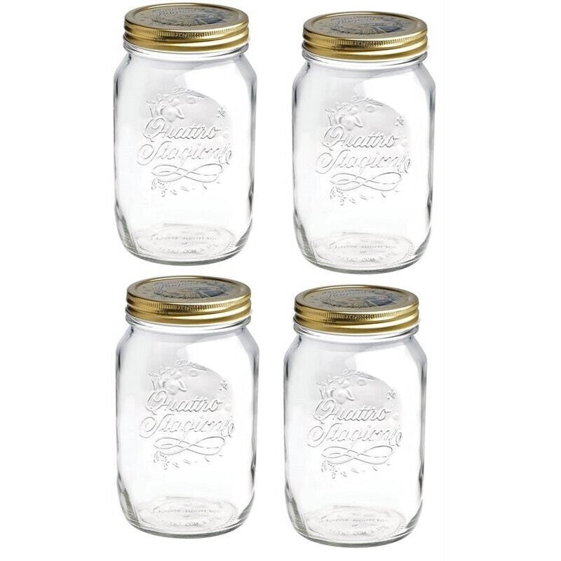 SET 4 BARATTOLI 1000 CC QUATTRO STAGIONI BORMIOLI PER CONSERVE CON TAPPI DA 86MM