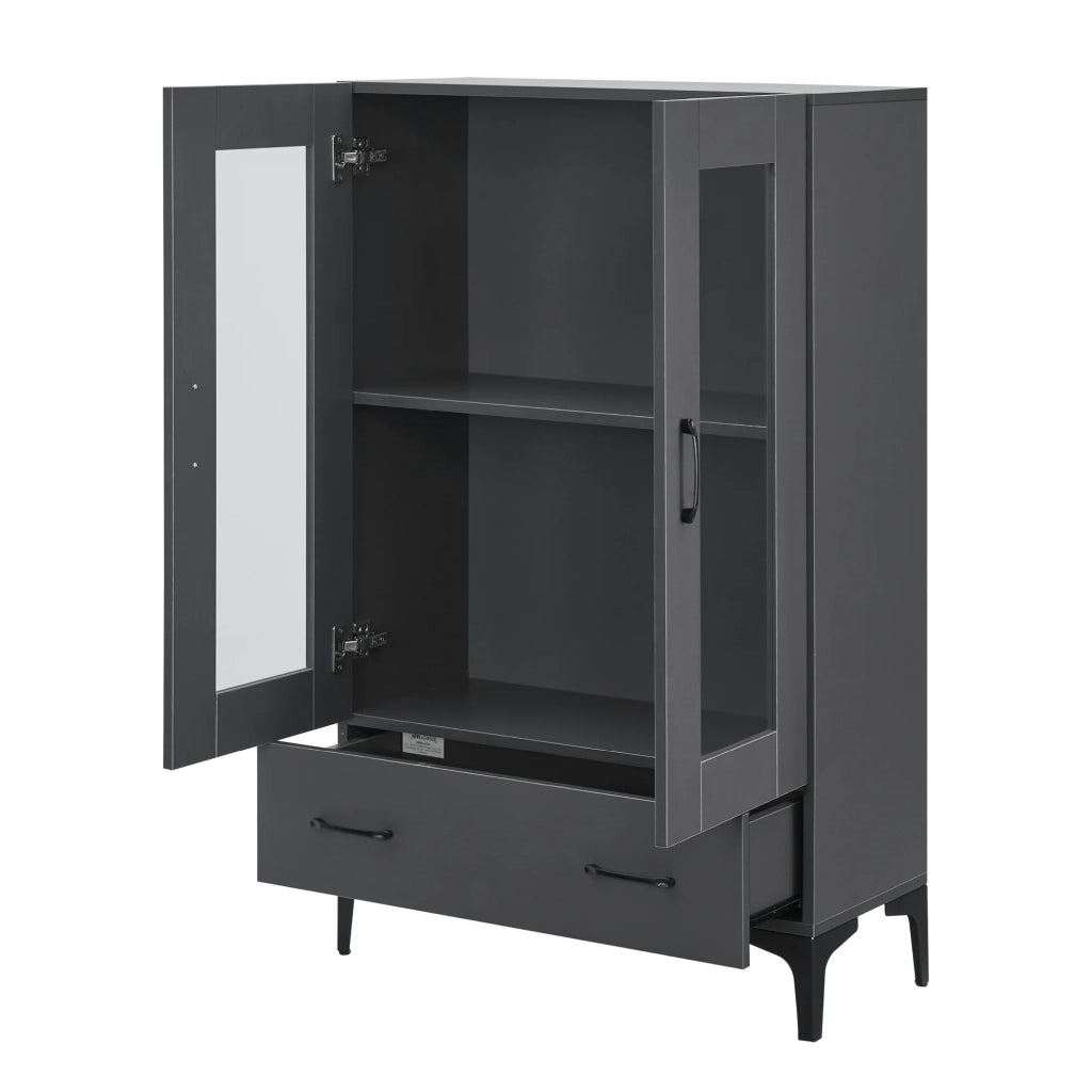 Mobiletto/scaffale con ante in vetro 115 x 70 x 31 cm grigio scuro 03_0008941