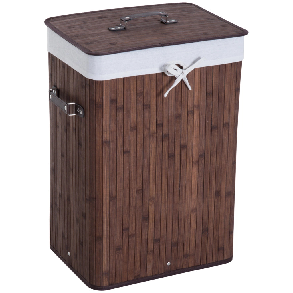 Portabiancheria pieghevole con coperchio in bambù, 72L, 40x30x60 cm, marrone scuro