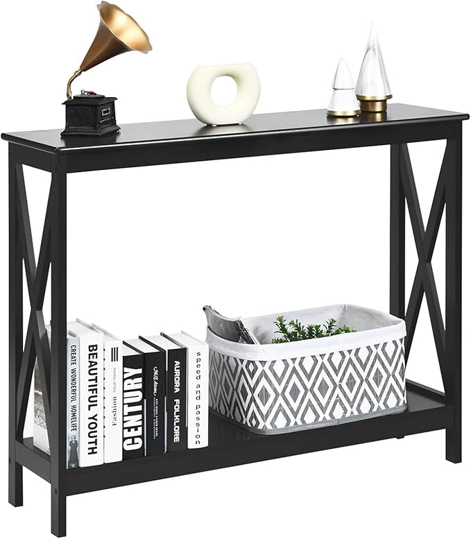 Tavolo Consolle a 2/3 Ripiani, Tavolo d’Ingresso in Legno, Mobile Multifunzionale per Soggiorno e Corridoio, 100 x 30 x 80cm, Portata Massima 30 kg (2 Ripiani, Nero)