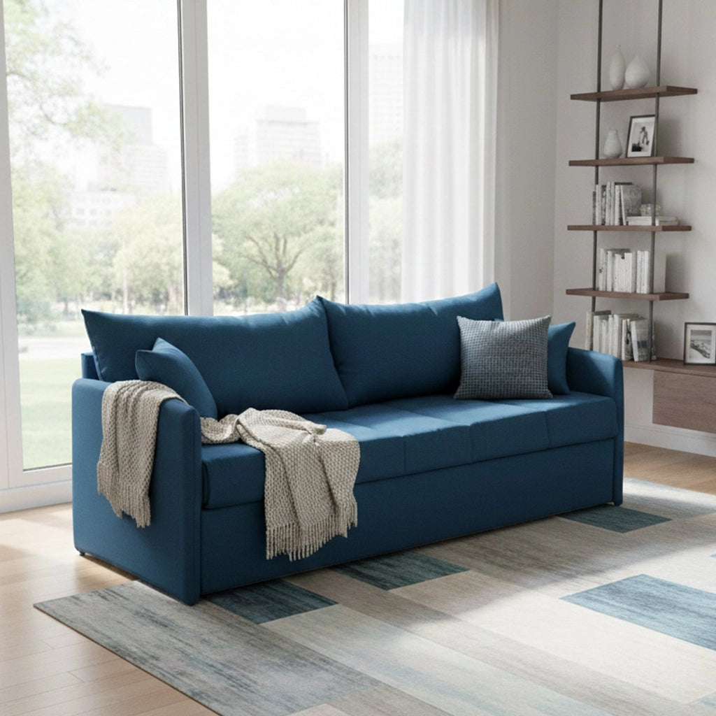 Avellana, Divano Letto 3 Posti Sfoderabile Made in Italy, 205x86 cm blu