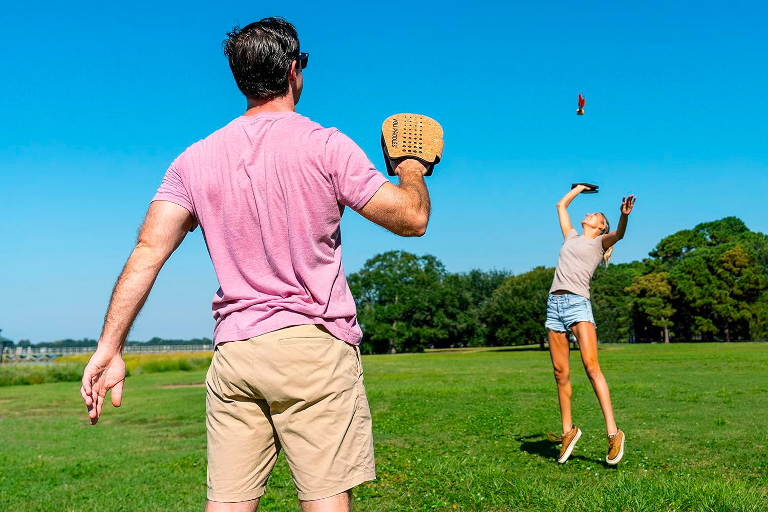 Gioco Paddle con 1 Volano e 2 Racchette in Sughero per Bambini e Adulti Waboba Voli
