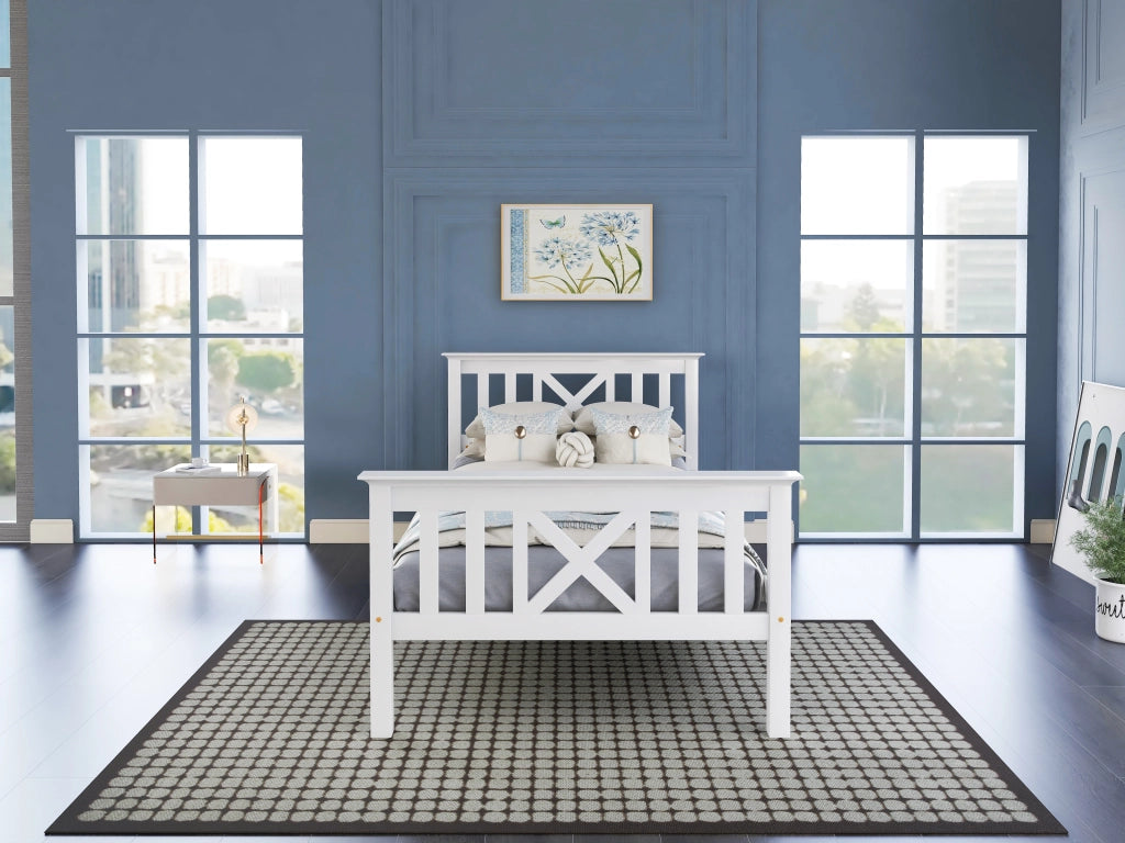 DESMIU Letto singolo 1 posto con 2 cassetti, testiera a X e doghe integrate, 90 × 200 cm, senza materasso