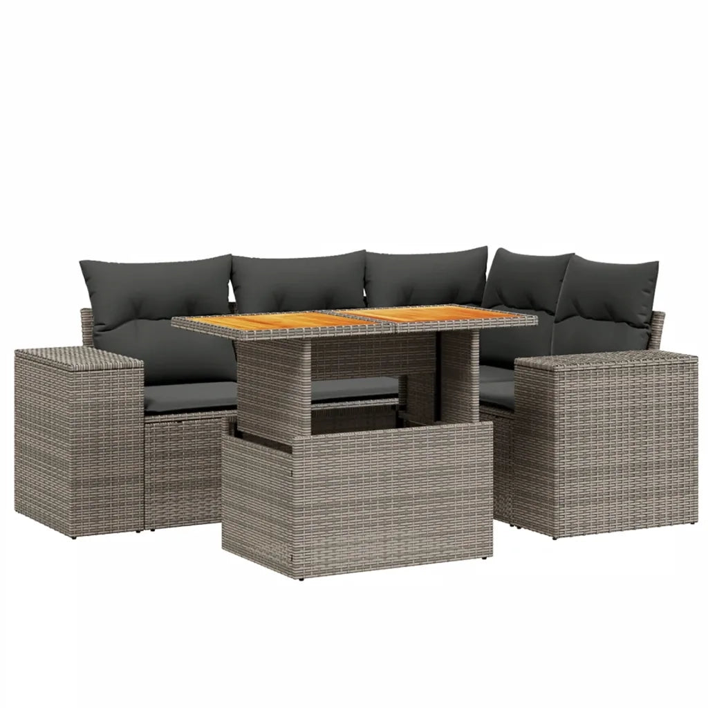 Set Divano da Giardino 5 pz con Cuscini Grigio in Polyrattan
