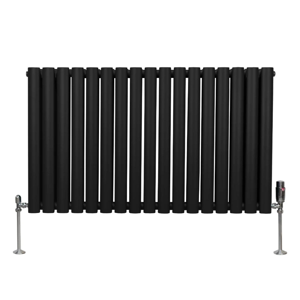 Radiatore a colonna ovale e valvole cromate TRV Designer nero 600 mm x 1020mm