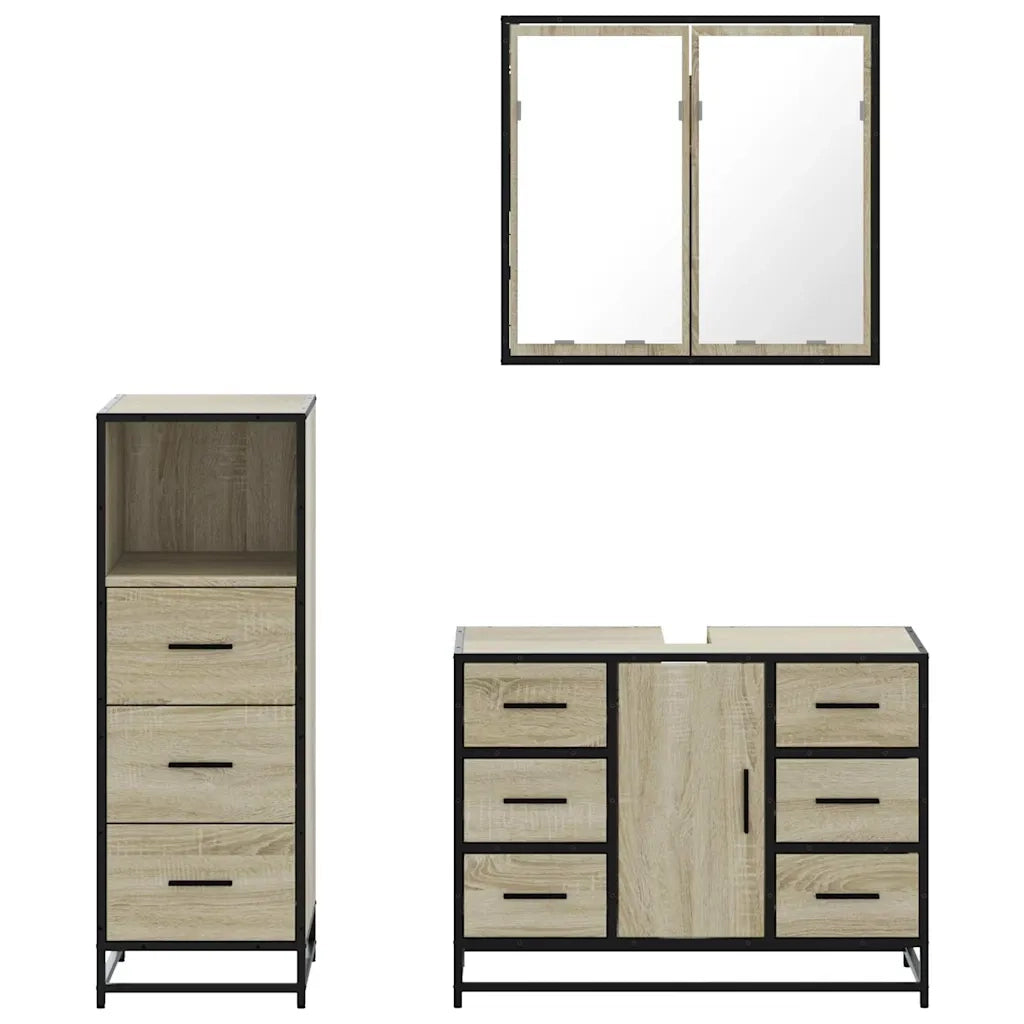 Set Mobili da Bagno 3 pz Rovere Sonoma in Legno Multistrato 3301021