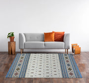 Tappeto Arredo Moderno Morbido in Ciniglia Ingresso Antiscivolo Prodotto Italiano  Soggiorno Camera Salotto Disegni Piazzati Cotone Varie Misure Grande Loom/Azzurro - 175x280 cm